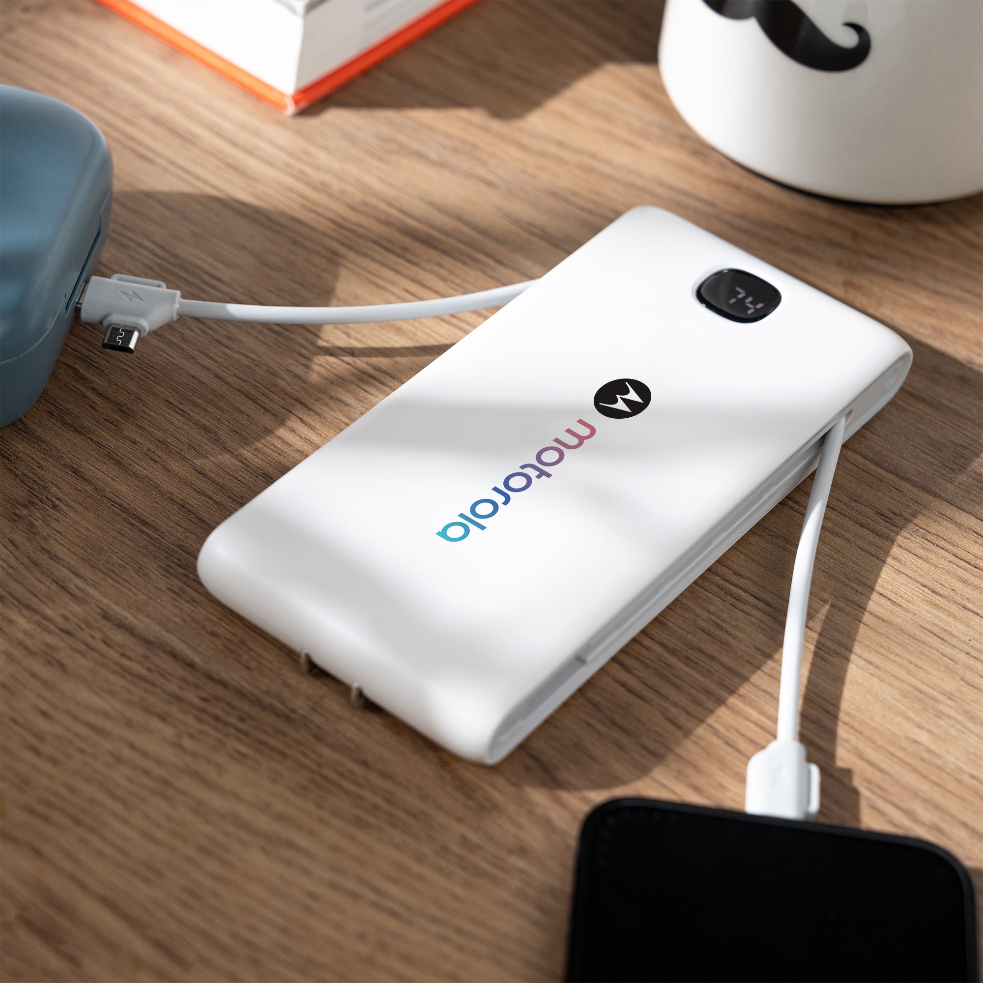 branded power bank with integrated cables